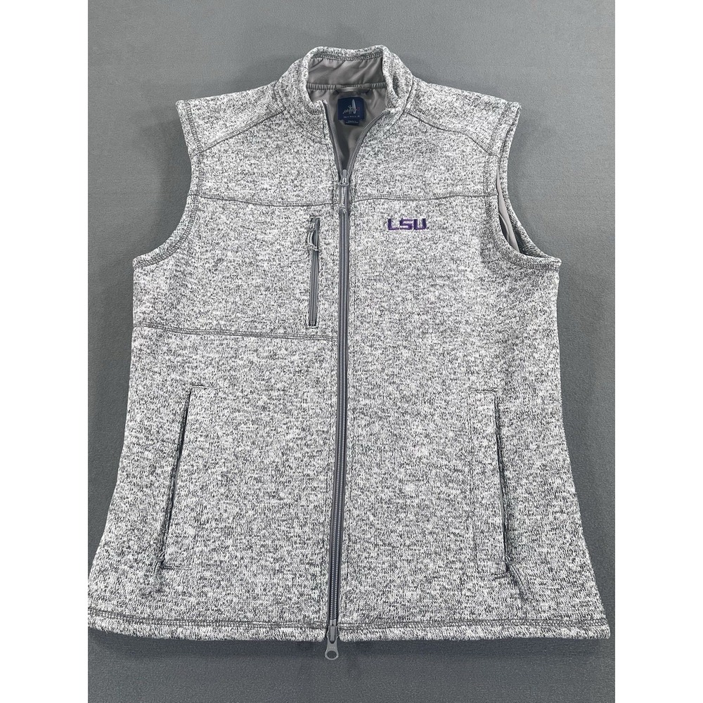 LSU Tigers Johnnie O Mens Grey Zip Up Vest Small Embroidered Logo NCAA Football